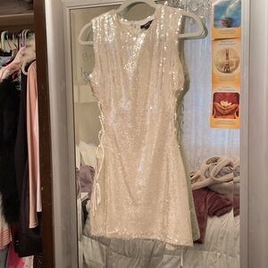 White Sequin Lace-Up Dress